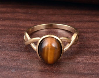 Zarter Tigeraugenring, ovaler Stein, Messingring