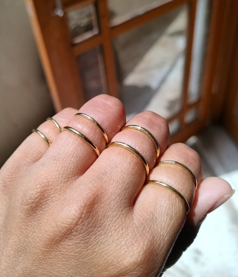 Jstyle 8Pcs 1mm Stainless Steel Rings For Women Men Fashion Plain Band Knuckle Stacking Midi Thumb Dainty Thin Rings Set Size 5 10 Silver Gold Tone
