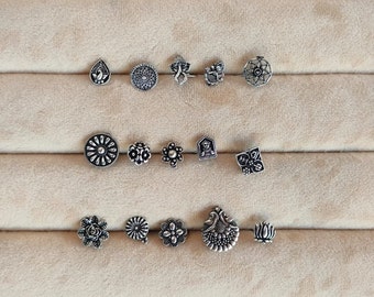 Oxidized Silver Nose Stud, Tribal Indian Nose Ring, Boho Piercing