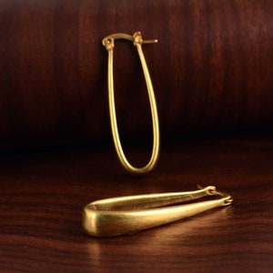Pair of Oblong Rectangular Hoop Earrings in Brass, Oval Hoop Earrings, Chunky Hoop Earrings, Gold Brass, Hoop Earrings, Gift For Her image 9