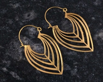Gold Leaf Earrings, Brass Boho Jewelry, Gift For Her