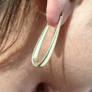 Pair of Oblong Rectangular Hoop Earrings in Brass, Oval Hoop Earrings, Chunky Hoop Earrings, Gold Brass, Hoop Earrings, Gift For Her image 6