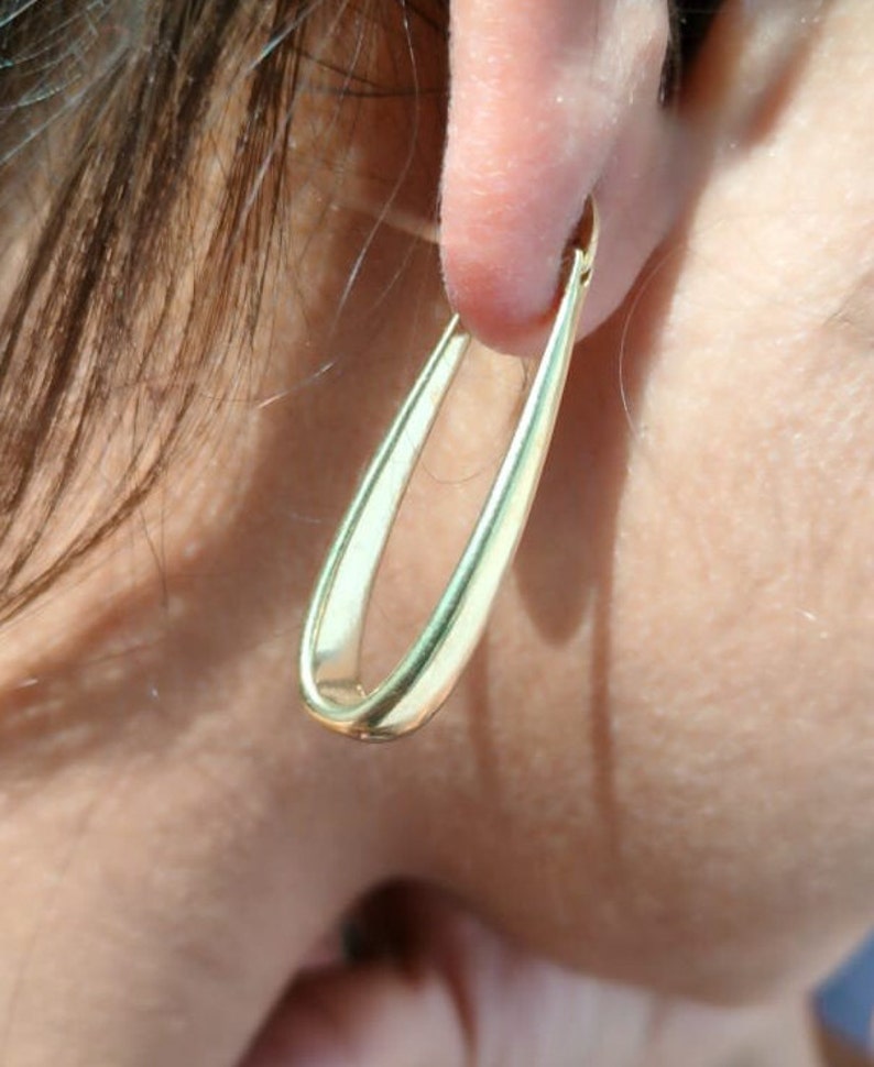 Pair of Oblong Rectangular Hoop Earrings in Brass, Oval Hoop Earrings, Chunky Hoop Earrings, Gold Brass, Hoop Earrings, Gift For Her image 6