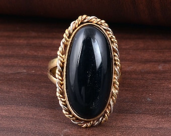 Black Obsidian Ring, Boho Ring, Obsidian Jewelry, Brass Ring, Statement Ring, Gemstone Ring, Ring For Her, Unique Ring, Handmade Jewelry
