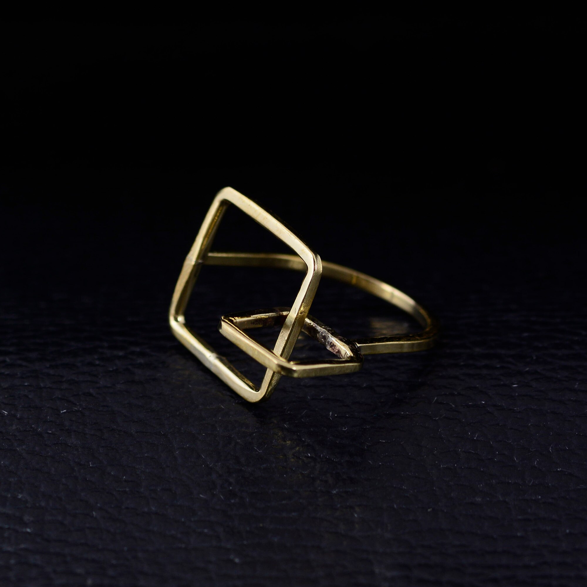 Cute Square Rings Double Square Ring, Statement Ring, Modern Ring, Geometric Ring, Simple ...