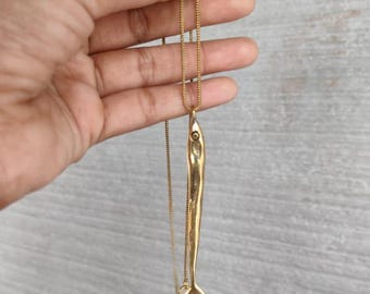 Gold Brass Sardine Fish Charm, Fish Charm Pendant, Sardine Charm, Fish Necklace, Pendant Necklace, Lucky Fish Symbol, Handmade Jewelry