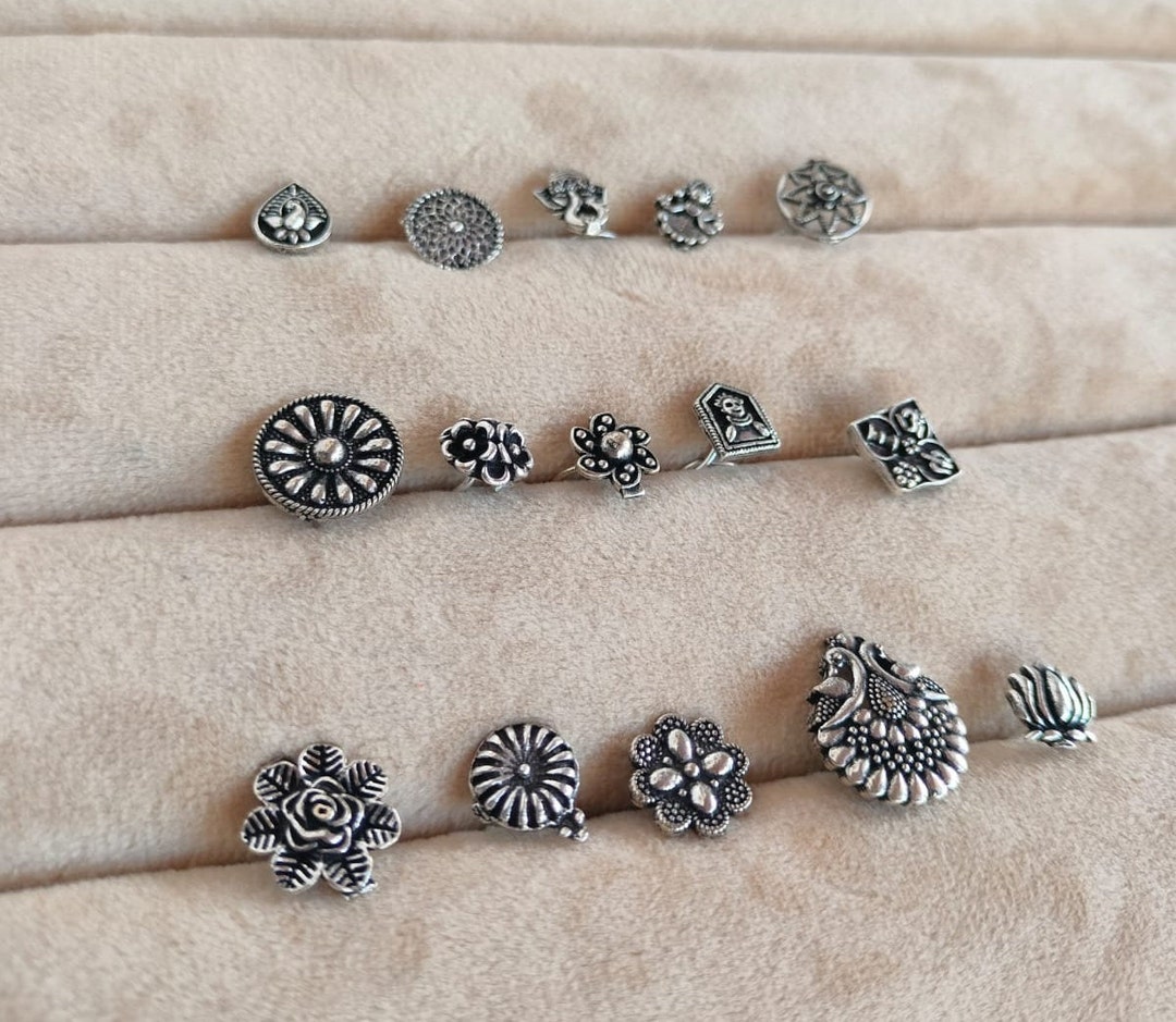 Silver Oxidized Nose Stud, Tribal Indian Nose Ring, Boho Piercing