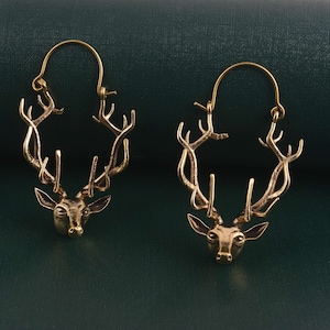 Golden Deer Hoop Earrings, Animal Lover Gift