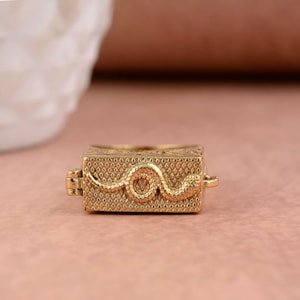 Secret Compartment Ring, Snake Poison Ring, Gold Poisoner Ring, Pill Ring, Brass Signet Ring, Signet Ring, Unisex Signet Ring, Snake Ring
