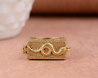 Brass Snake Signet Ring, Secret Compartment Pill Ring, Unisex