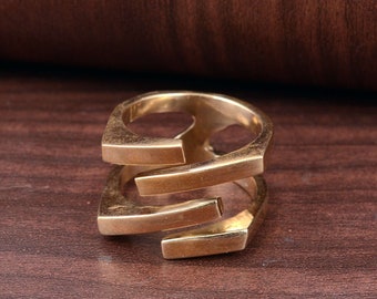 4 Line Ring, Modern Gold Ring, Statement Ring, Minimal Ring, Men Ring, Yellow Gold Brass Ring, Gift For Him, Christmas Day Gifts