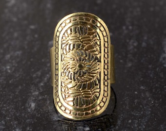 Gold Statement Ring, Adjustable Large Ring, Mandala Ring, Boho Style Ring, Full Finger Ring, Extra Large Ring, Aesthetic Jewelry