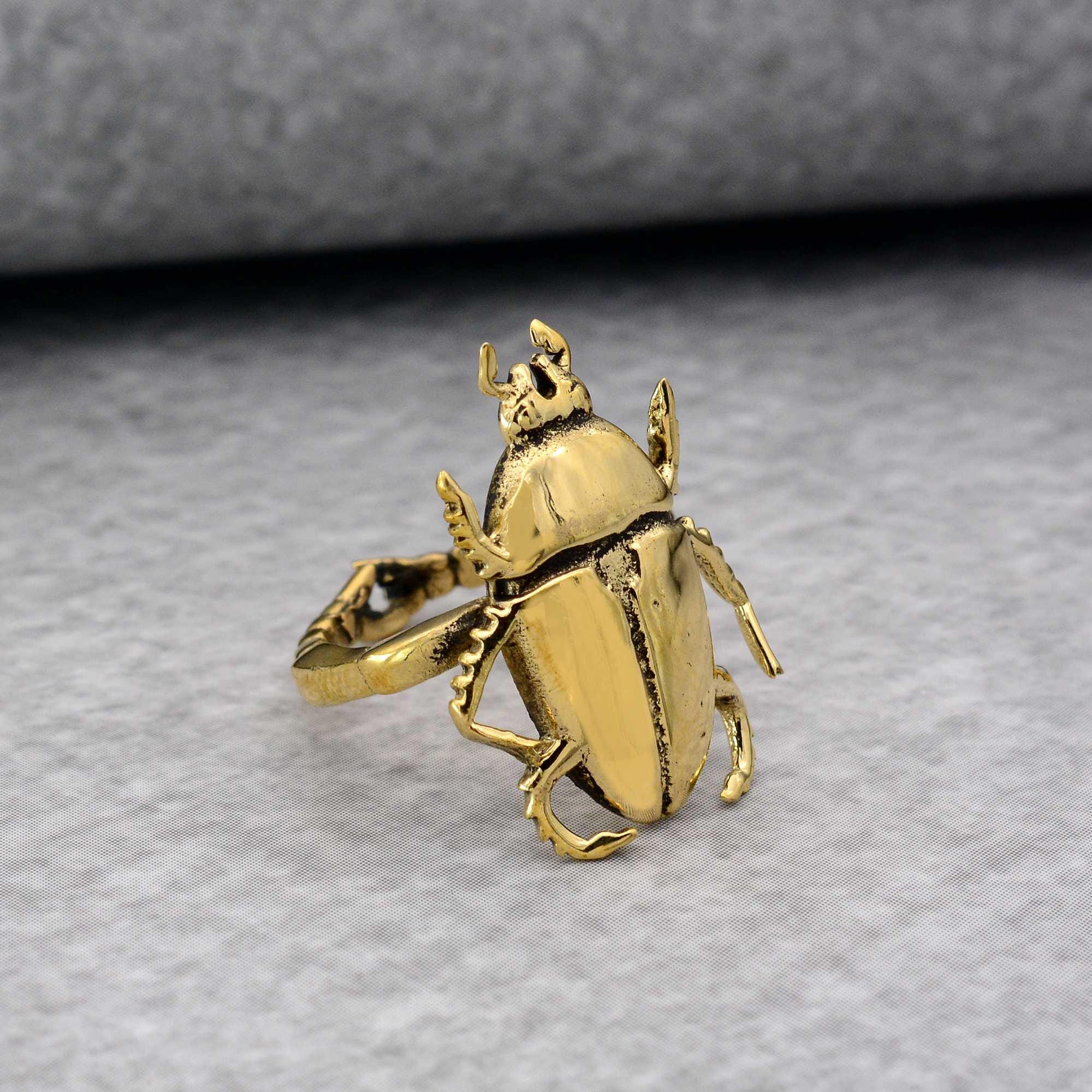 Gold Brass Scarab Ring, Ancient Egypt, Handmade Jewelry