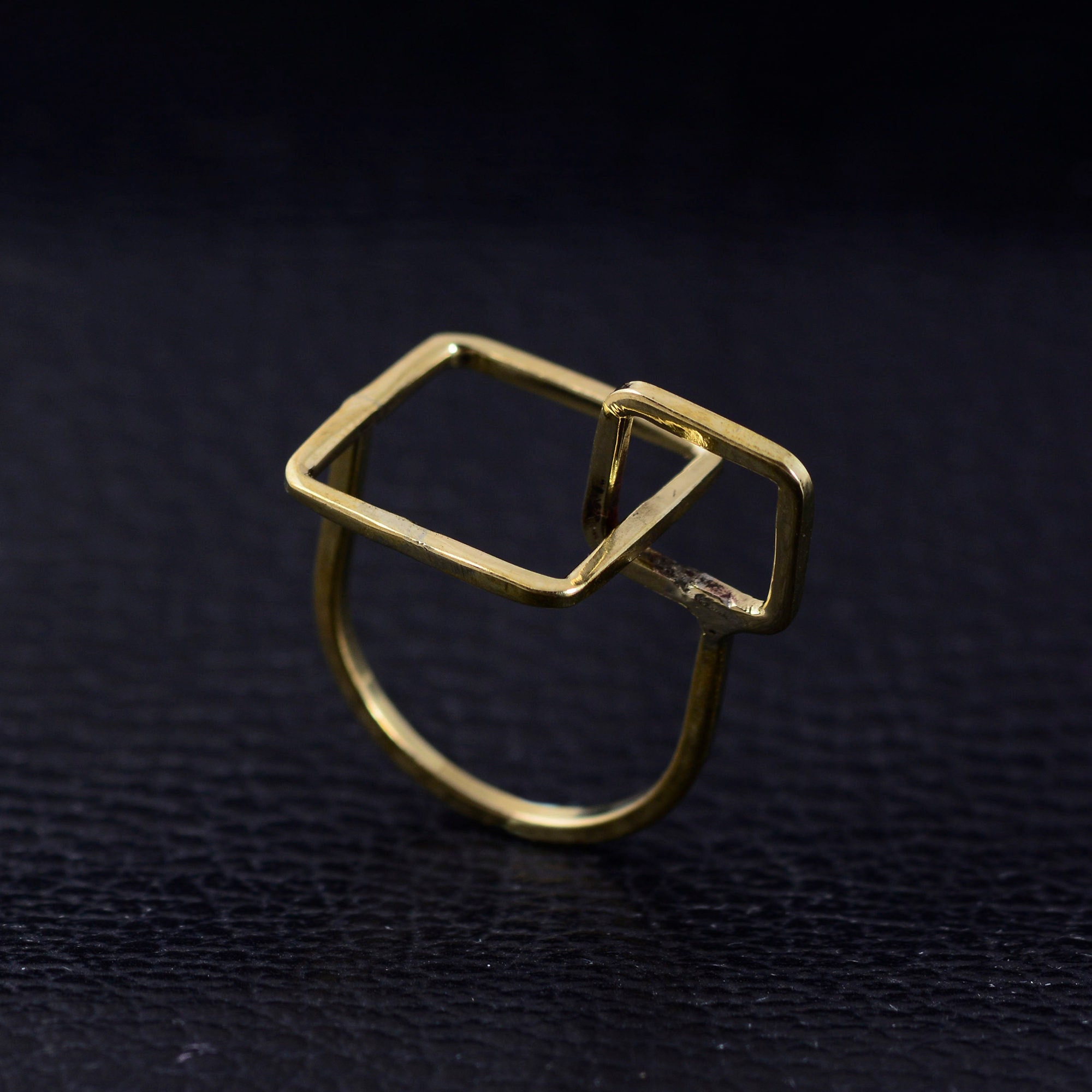 Cute Square Rings Double Square Ring, Statement Ring, Modern Ring, Geometric Ring, Simple ...