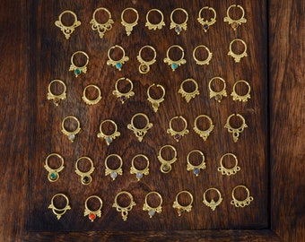 10 Piece Indian Septum, Brass Septum, Nose Hoop, Gold Septum, Septum, Septum Piercing, Flower Nose Ring, Tribal Septum Ring, Nose Septum