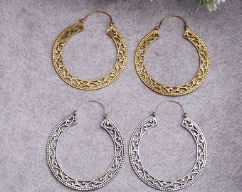 Big Gold Earrings Brass Hoop Earrings Gold Brass Big Gold Hoops Endless Circle Hoop Earrings Boho Earrings Mandala Earrings Gift For Her