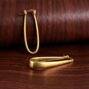 Pair of Oblong Rectangular Hoop Earrings in Brass, Oval Hoop Earrings, Chunky Hoop Earrings, Gold Brass, Hoop Earrings, Gift For Her image 4