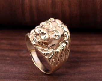 Gothic Golden Leo Lion Men's Ring, Gold Ring, Zodiac Ring, Animal Ring, Artistic Ring, Statement Ring, Lion Head Ring, Dainty Ring