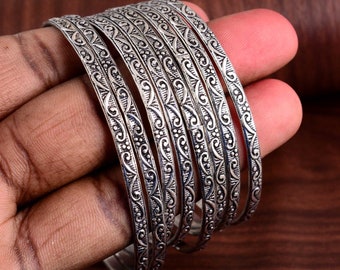 Silver Tone Bangle Set: Indian Ethnic Cuff Bracelet, Set of 5 - Etsy