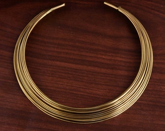Multi-Strand Brass Choker, Tribal Cuff Necklace