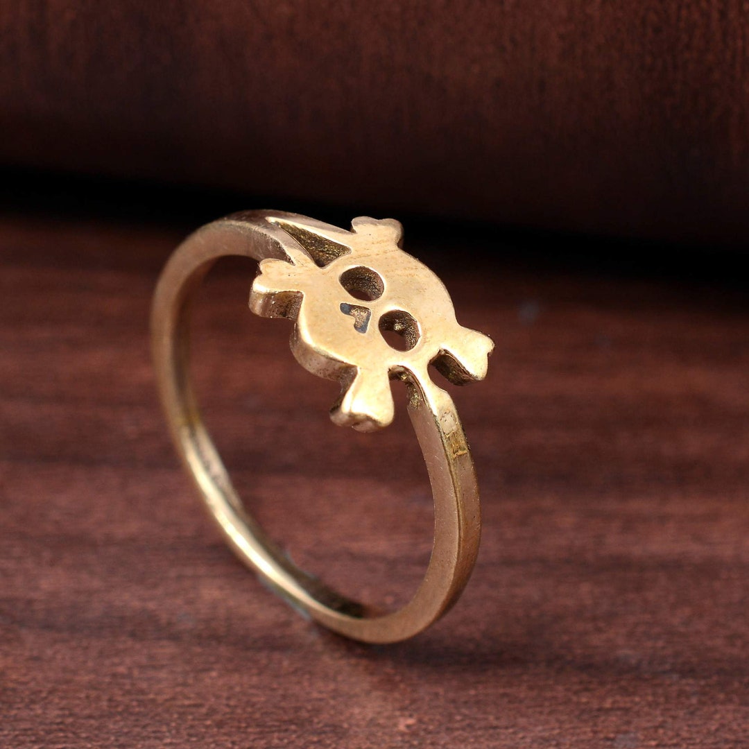 Brass Skull Ring, Dainty Skull Ring, Skull Stacking Ring, Tiny Skull ...