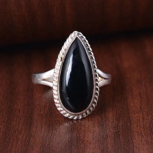 Black Obsidian Ring, Vintage Ring, Obsidian Ring, Sterling Silver Ring, Statement Ring, Gemstone Ring, Ring For Her, Handmade Jewelry