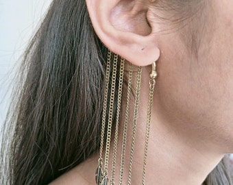 Brass Leaf Chain Ear Cuff, Fairy Elf Boho Ear Wrap