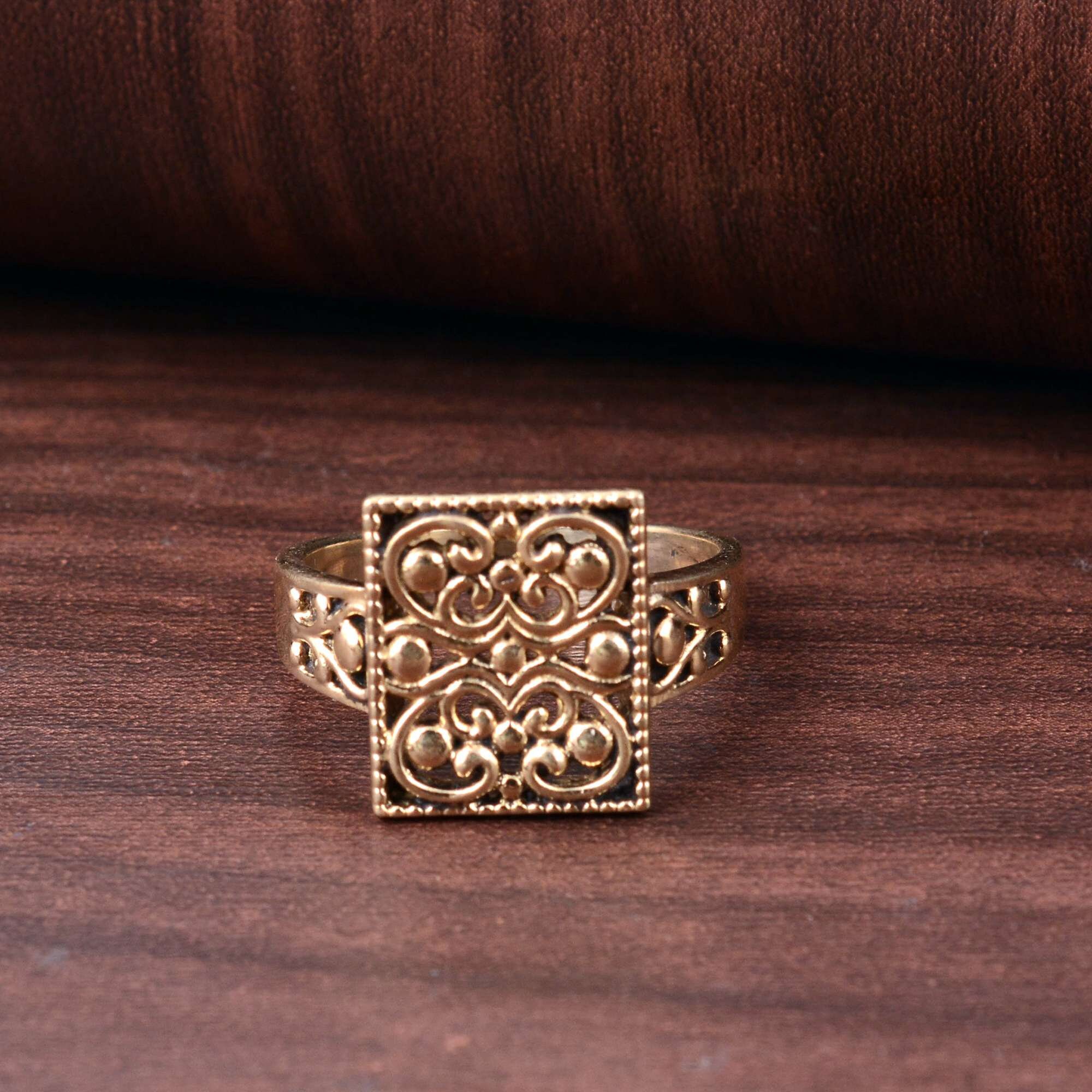 Square Gold Ring, Mandala Ring, Filigree Ring, Boho Bohemian, Yoga Jewelry, Healing Jewelry, Brass Ring