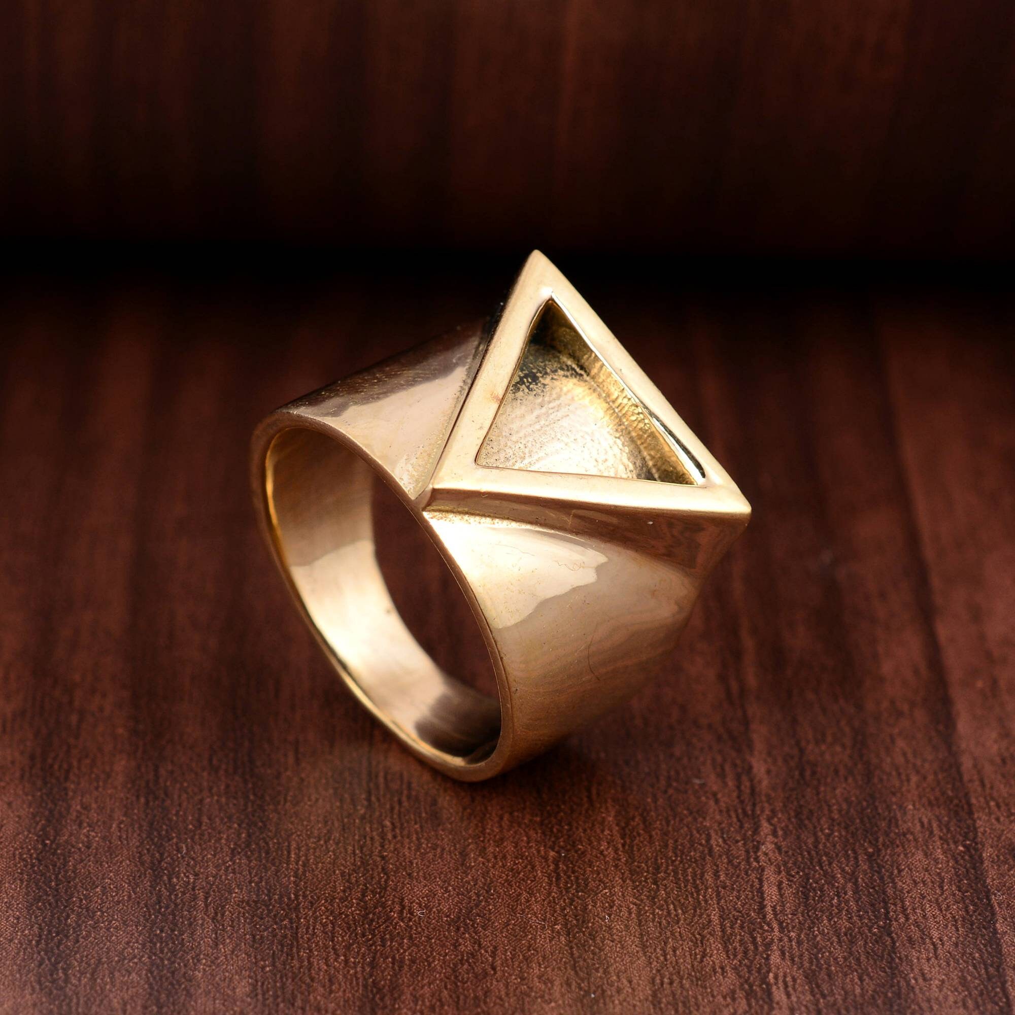 Triangle Men Rings Men's Triangle Ring Geometric Ring Brass Ring Gold Ring Boho Ring ...