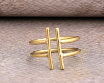 Double Bar Ring, Parallel Bar Ring, Open Ring, Parallel Ring, Bar Ring, Gold Bar Ring, Modern, Simple Minimalist Ring