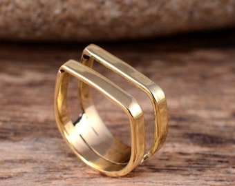 Square Ring, 2 Line Ring, Modern Ring, Statement Ring, Minimal Ring, Double Bar Ring, Gift For Her, Handmade Ring, Boho Ring, Brass Ring