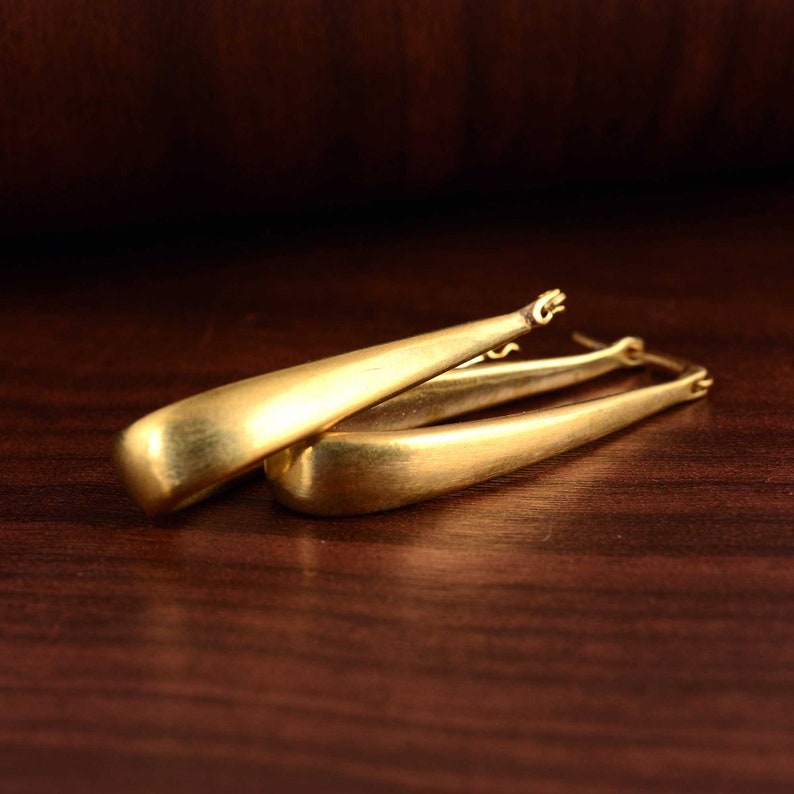 Pair of Oblong Rectangular Hoop Earrings in Brass, Oval Hoop Earrings, Chunky Hoop Earrings, Gold Brass, Hoop Earrings, Gift For Her image 8