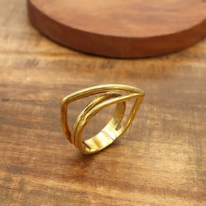 Antique Brass Geometric Ring, Big Statement Abstract Modern Ring, Boho Jewelry, Gift For Her, Unisex Strudy Large Wide Band Ring