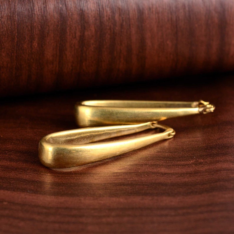 Pair of Oblong Rectangular Hoop Earrings in Brass, Oval Hoop Earrings, Chunky Hoop Earrings, Gold Brass, Hoop Earrings, Gift For Her image 2