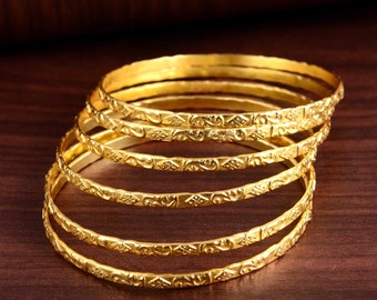 Set of Gold Brass Bangles, 18K Gold Filled Bangle Bracelet, Gold Stackable Bangle, Thin Gold Bangles, Designer Bangle Bracelet, Gift For Her