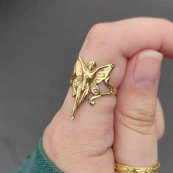 Gold Faerie Ring, Brass Fairy Design