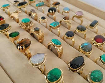 Rings Lot, Multi Gemstone Rings Lot, Mix Gemstone Rings, Mix Sizes 5us to 10us, Crystal Rings, Handmade Jewelry, Brass Rings, Bulk Rings