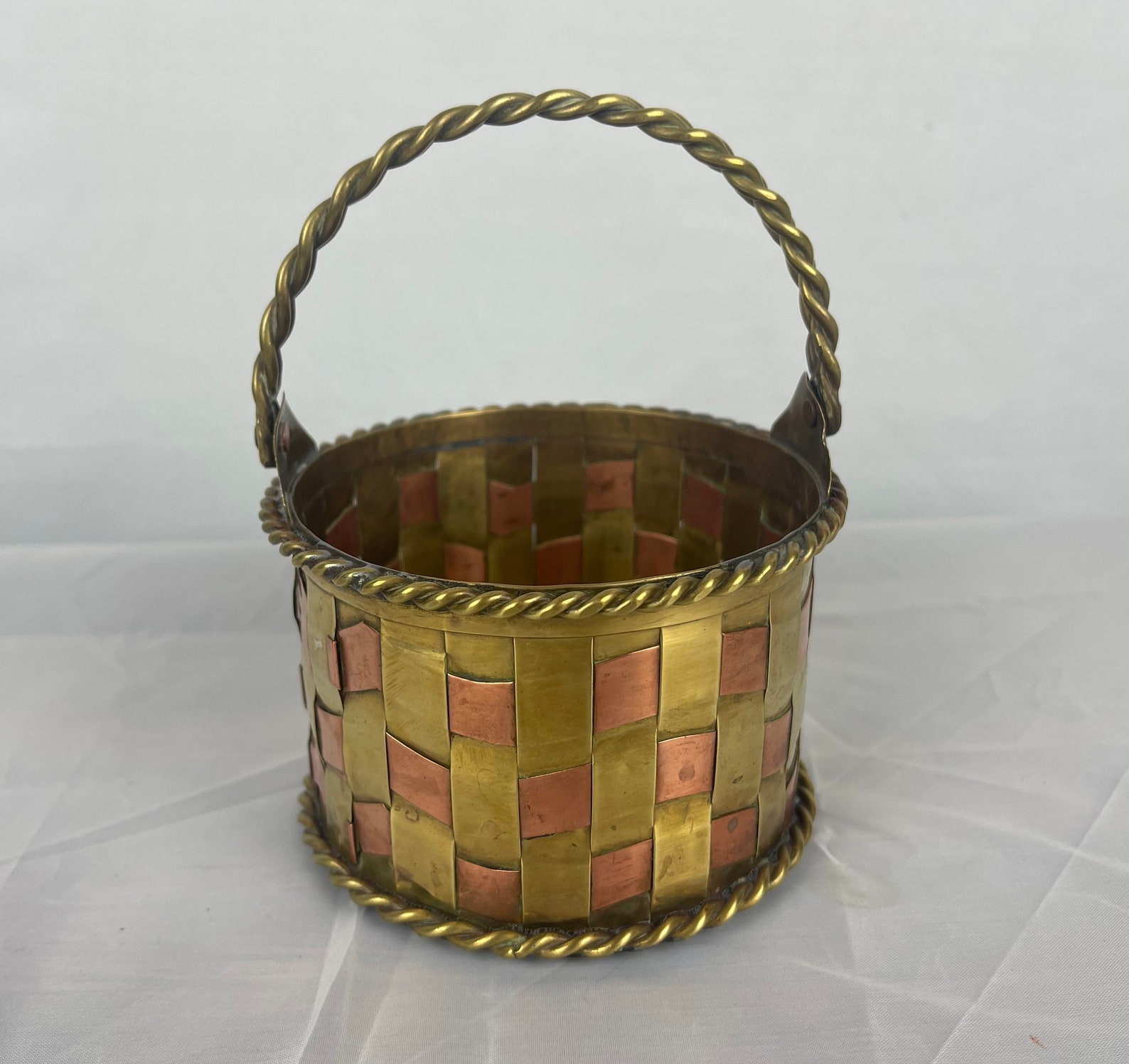 Vintage Brass and Copper Woven Basket Etsy