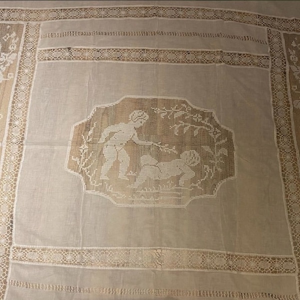 Antique bed cover with lace