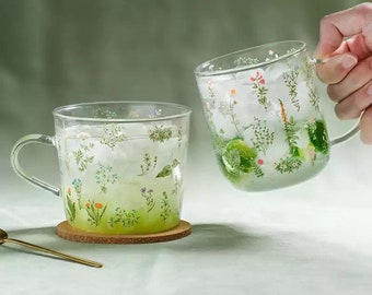 floral glass mug