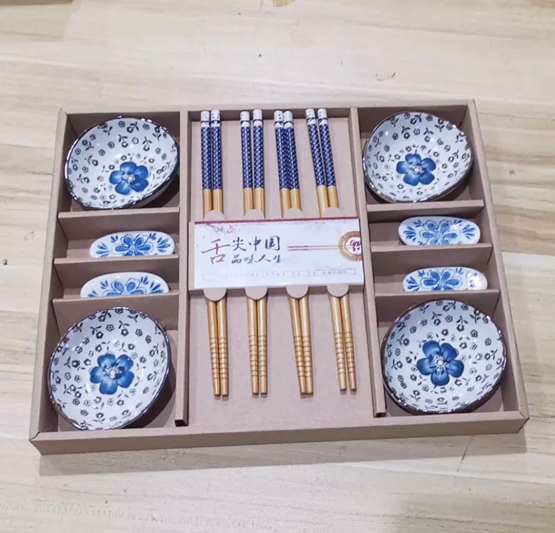 Japanese Style Ceramic Sushi Dishes Cherry Blossom Dinner Set 12 Pieces