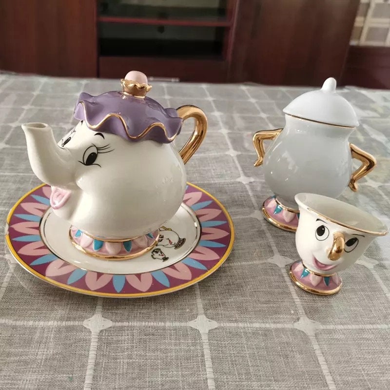 Ceramic Tea Set for Friends 1 Sugar Bowl Chip Coffee Mug anshoujijing Beauty and Beast Mrs Potts Gold Plating Teapot Teacup Sugar Bowl