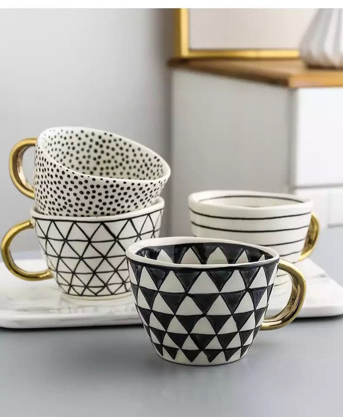 Creative Ceramic/Porcelain Mugs Irregular Shape Gold Etsy