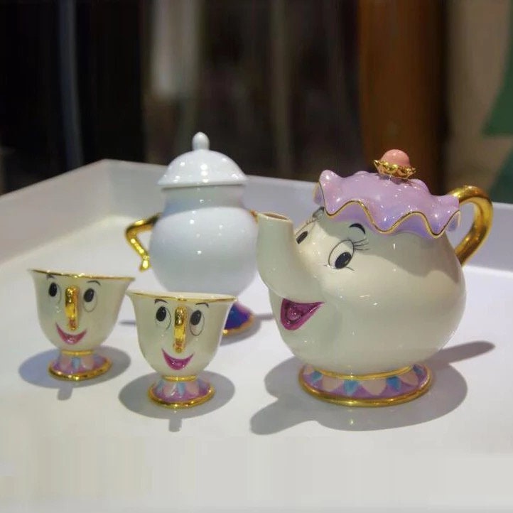 Ceramic Tea Set for Friends 1 Sugar Bowl Chip Coffee Mug anshoujijing Beauty and Beast Mrs Potts Gold Plating Teapot Teacup Sugar Bowl