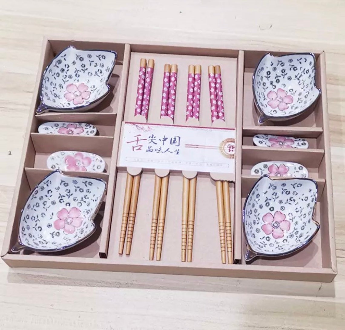 Japanese Style Ceramic Sushi Dishes Cherry Blossom Dinner Set Etsy