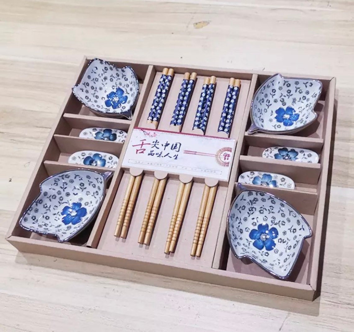 Japanese Style Ceramic Sushi Dishes Cherry Blossom Dinner Set Etsy