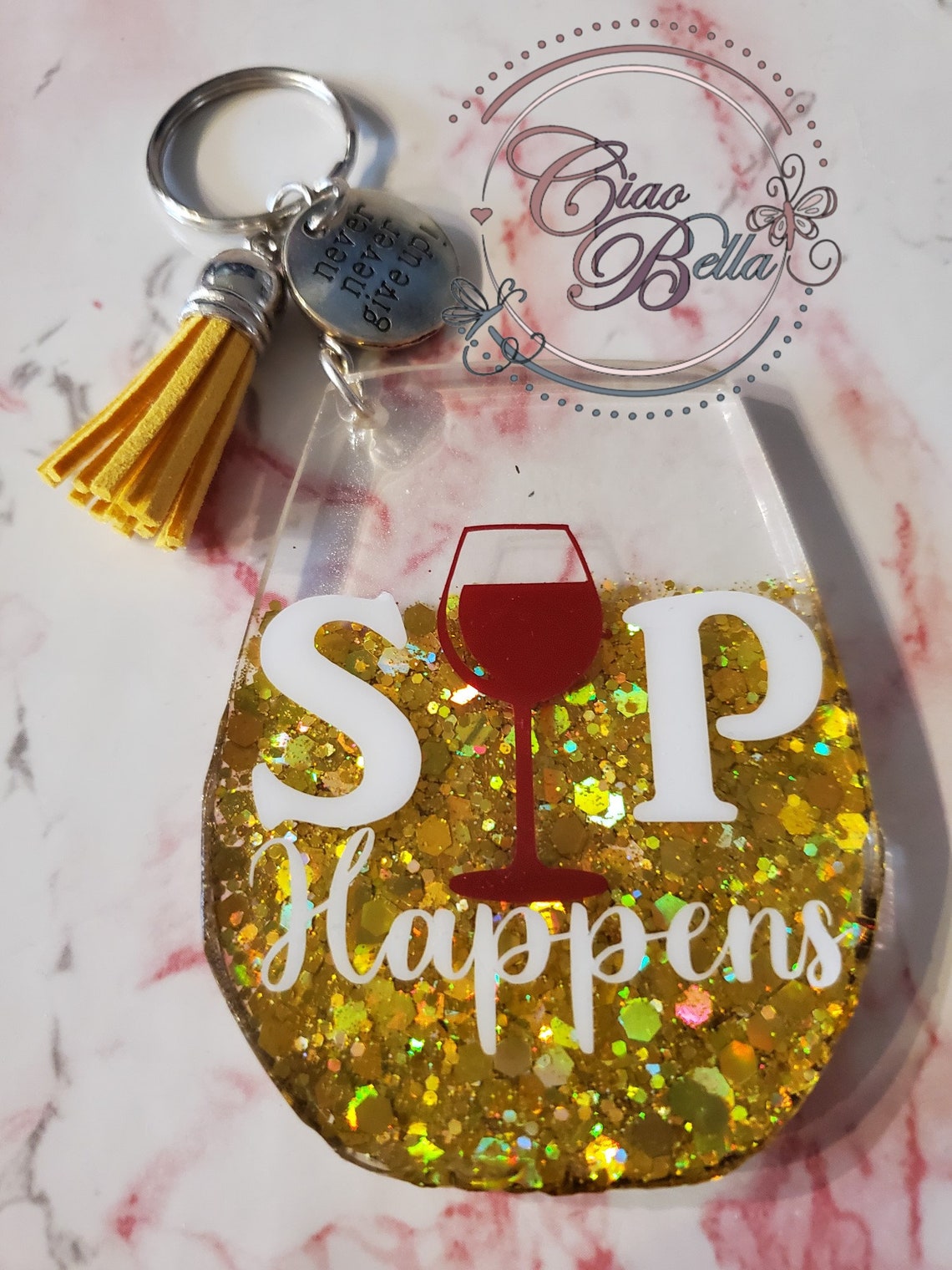 Stemless Wine Glass Keychain SIP Happens Wine Etsy