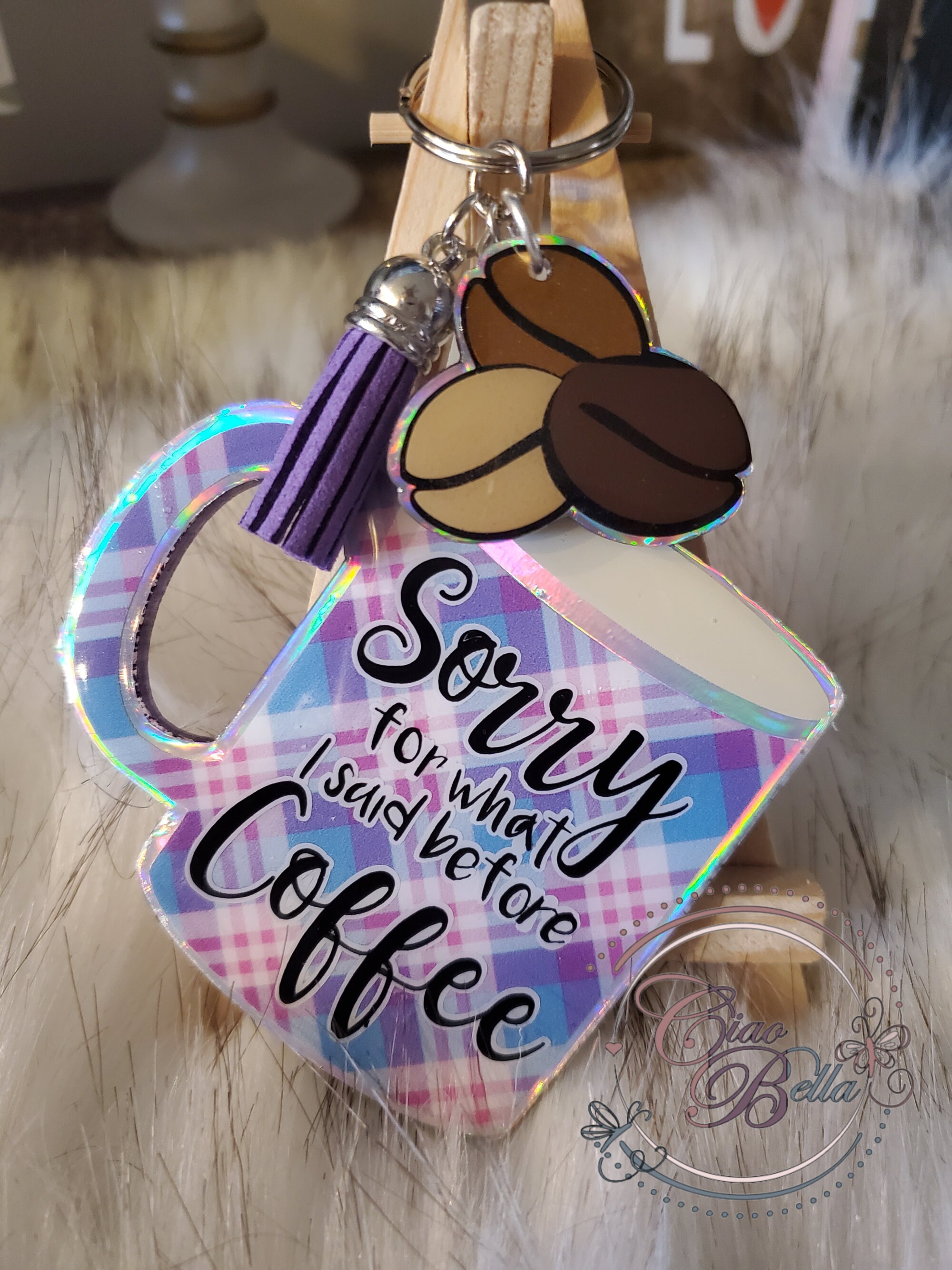 Coffee Mug Keychain Coffee Lover Keychain Before Coffee Etsy