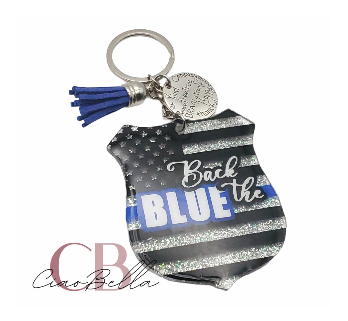 Back the Blue Keychain Thin Blue Line Keychain for Police Etsy