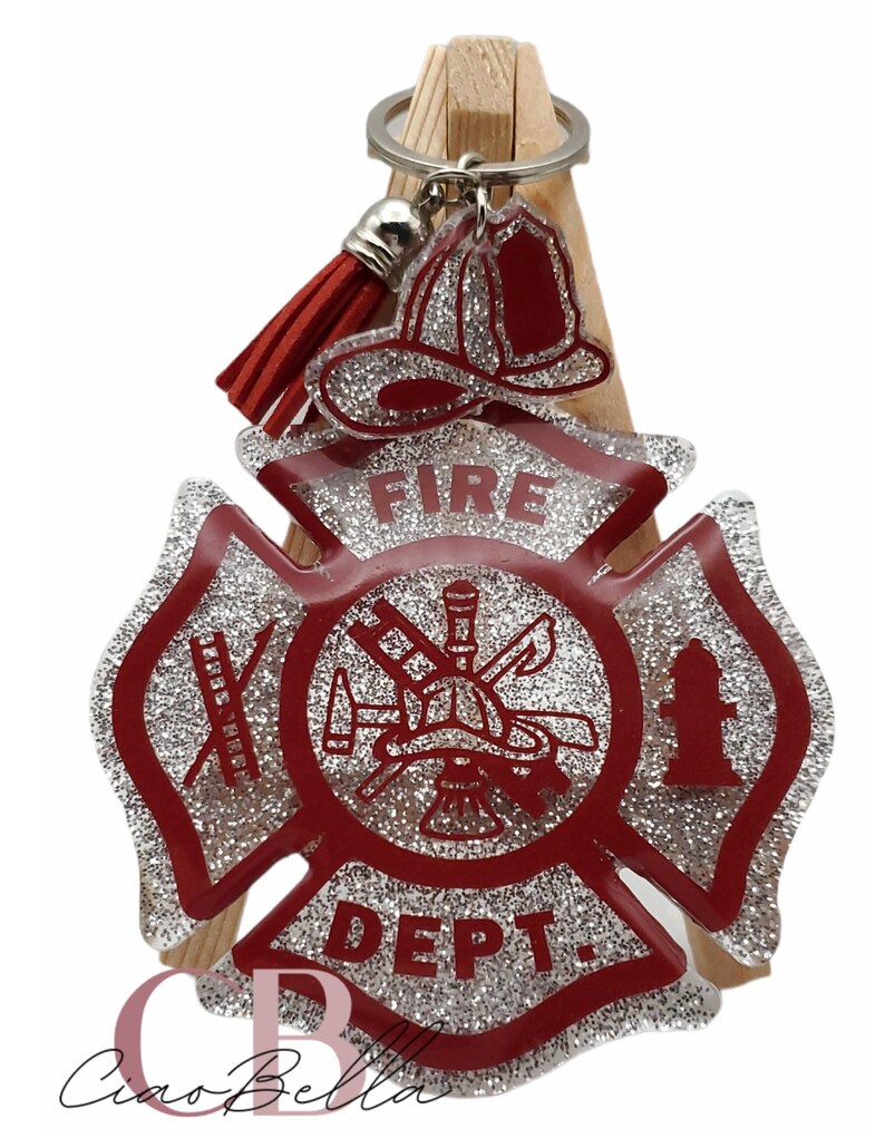 Firefighter Keychain With Helmet Charm Fireman Keychain Etsy UK